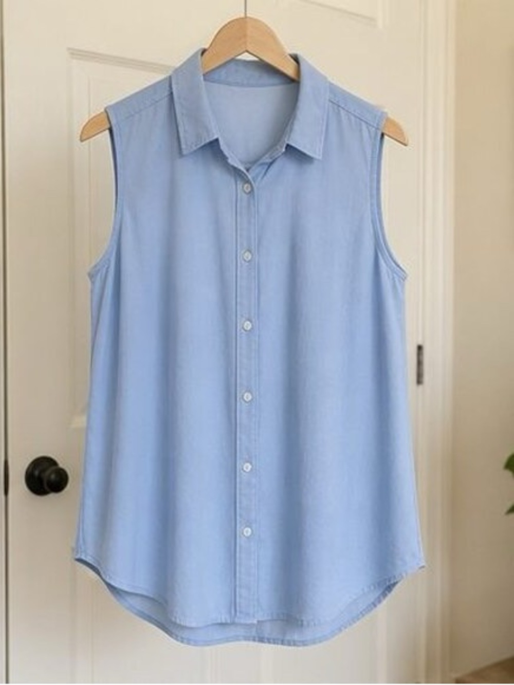 Sleeveless Button-Front Light Blue Women's Top